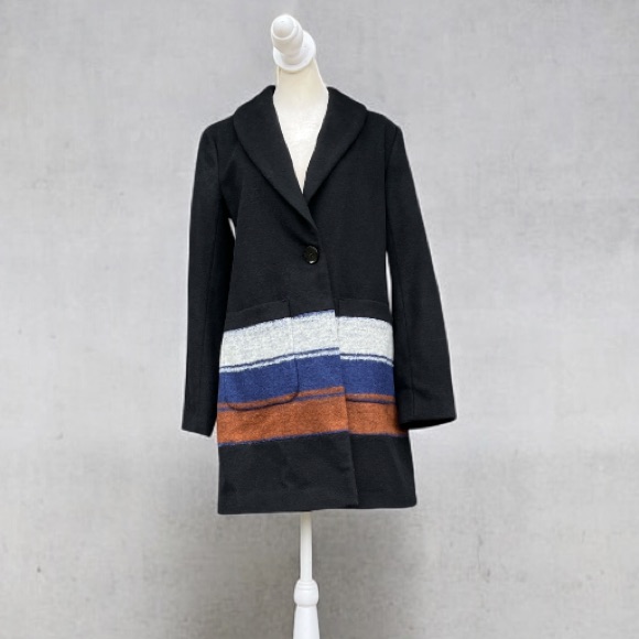 Kenneth Cole Ny Wool Blend Coat W/ Stripe Accent Size Small
